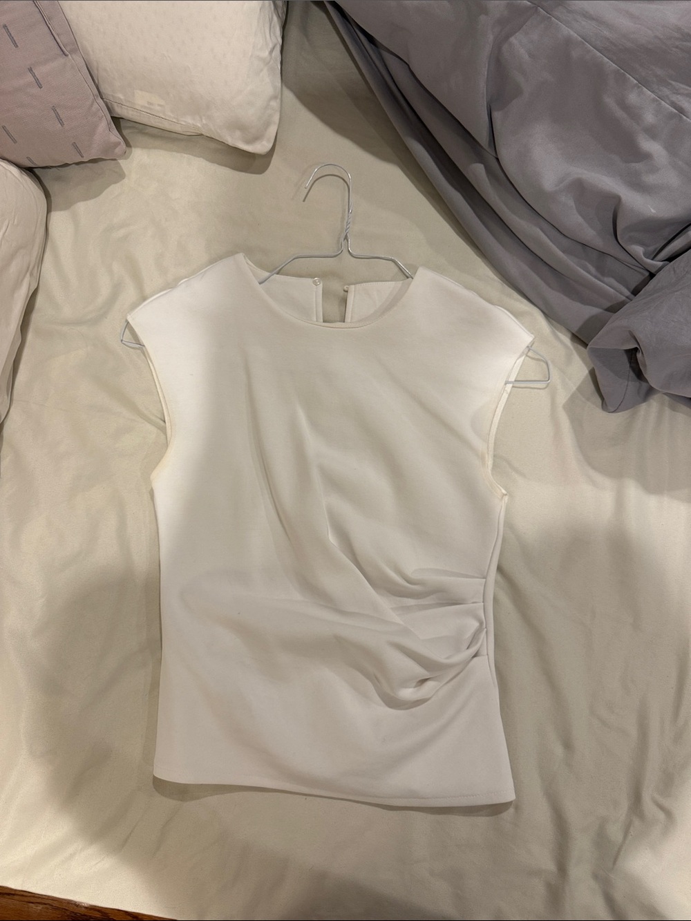 Zara White Sleeveless Draped Tank Top